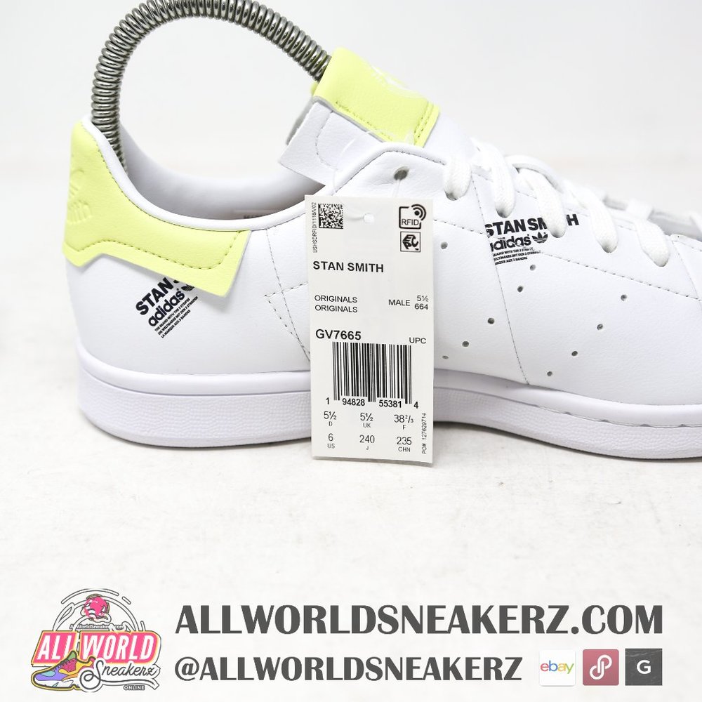 adidas Stan Smith PrimeGreen Vegan Tennis Sneaker White Yellow GV7665 Bl… - Picture 7 of 16